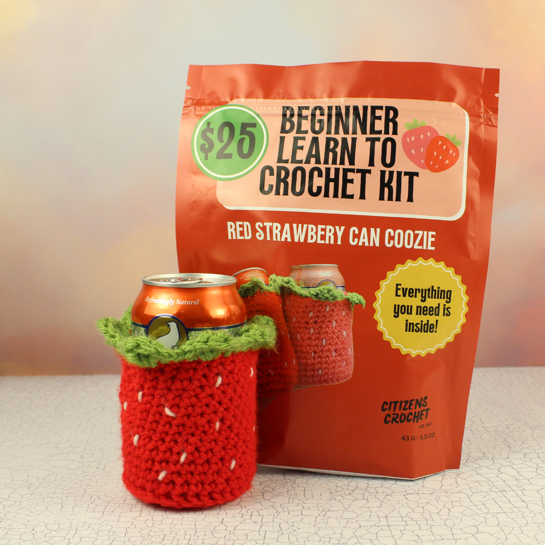 Strawberry Can Coozie Learn to Crochet Kit