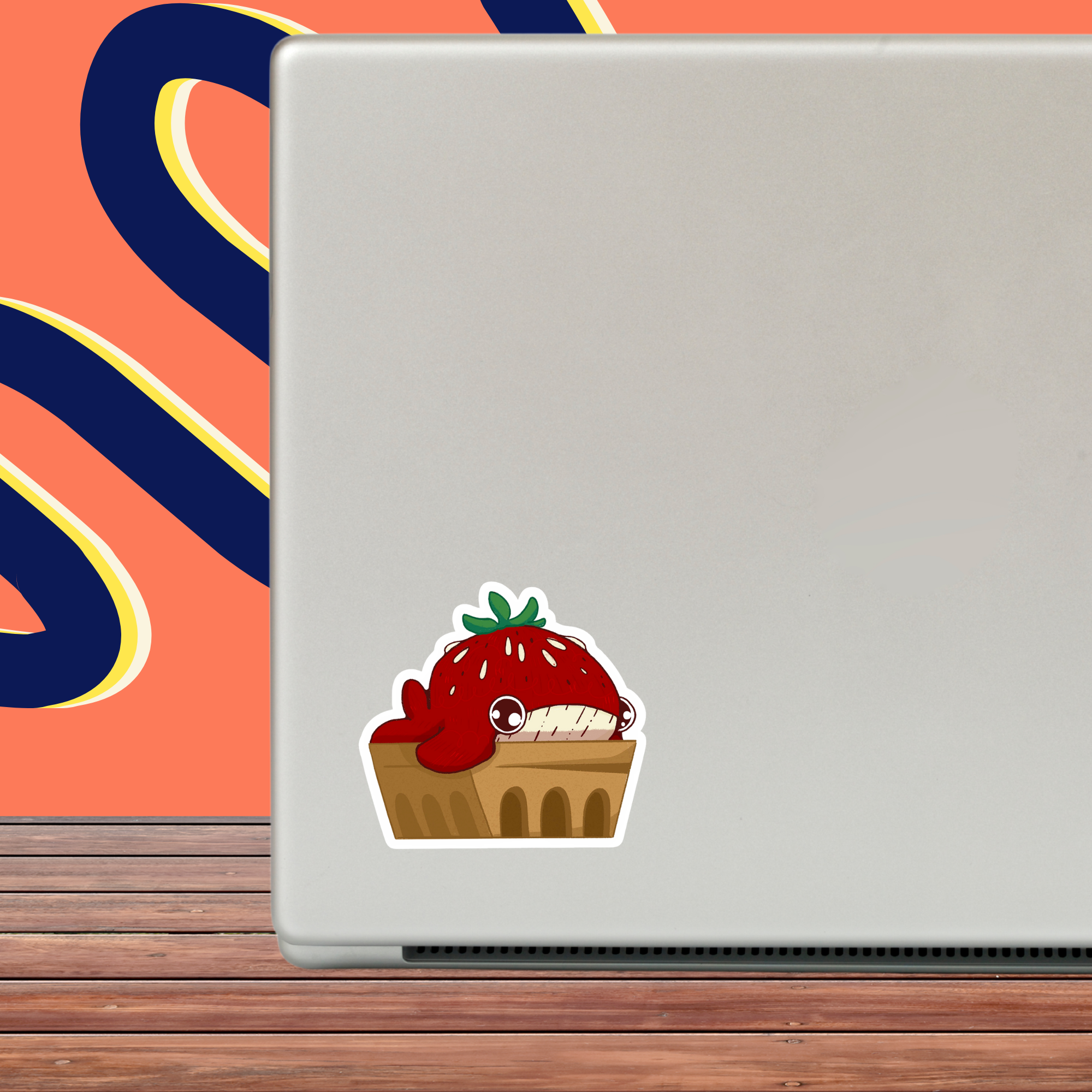 Summer the Strawberry Whale in Basket Sticker