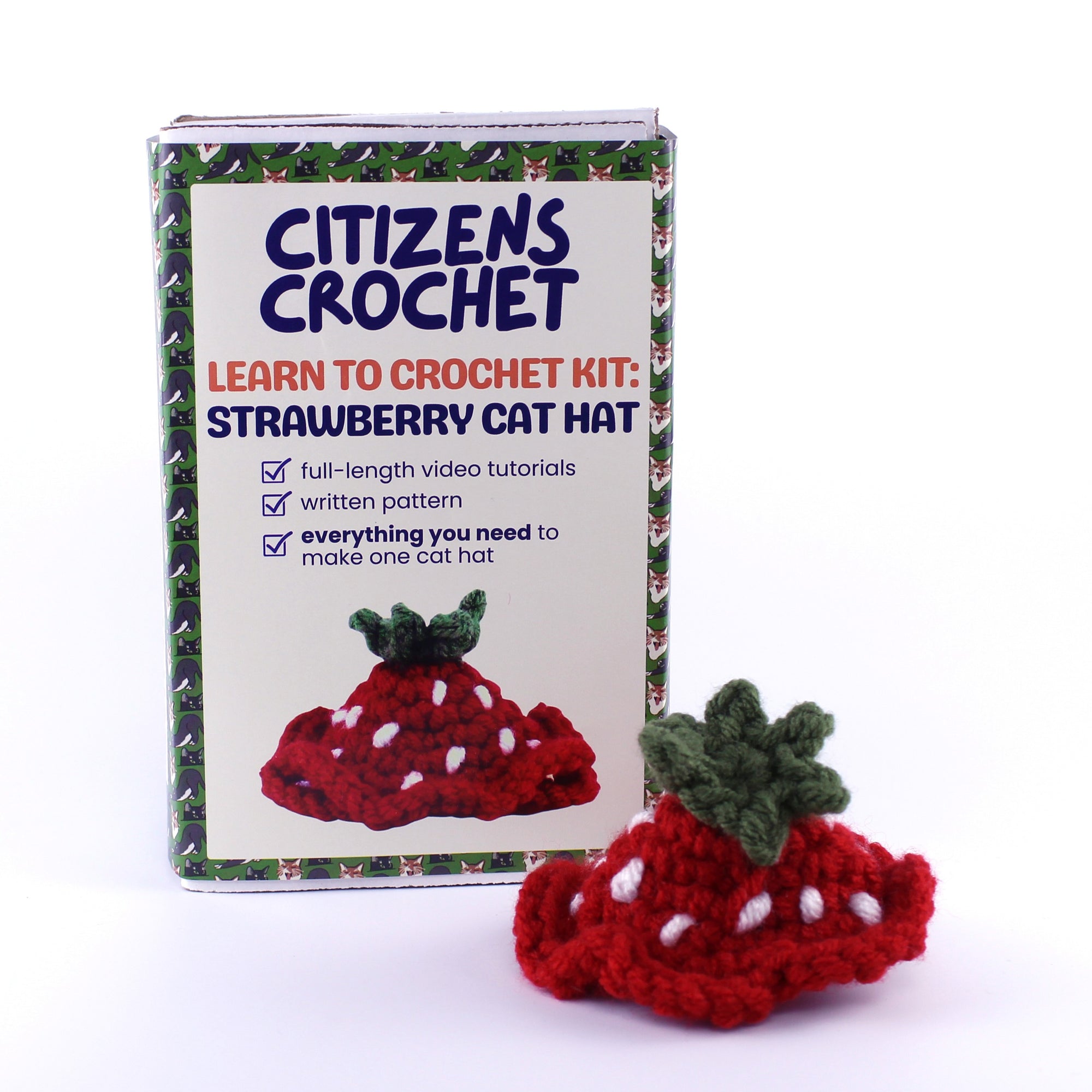 Strawberry Cat Hat Learn to Crochet Kit