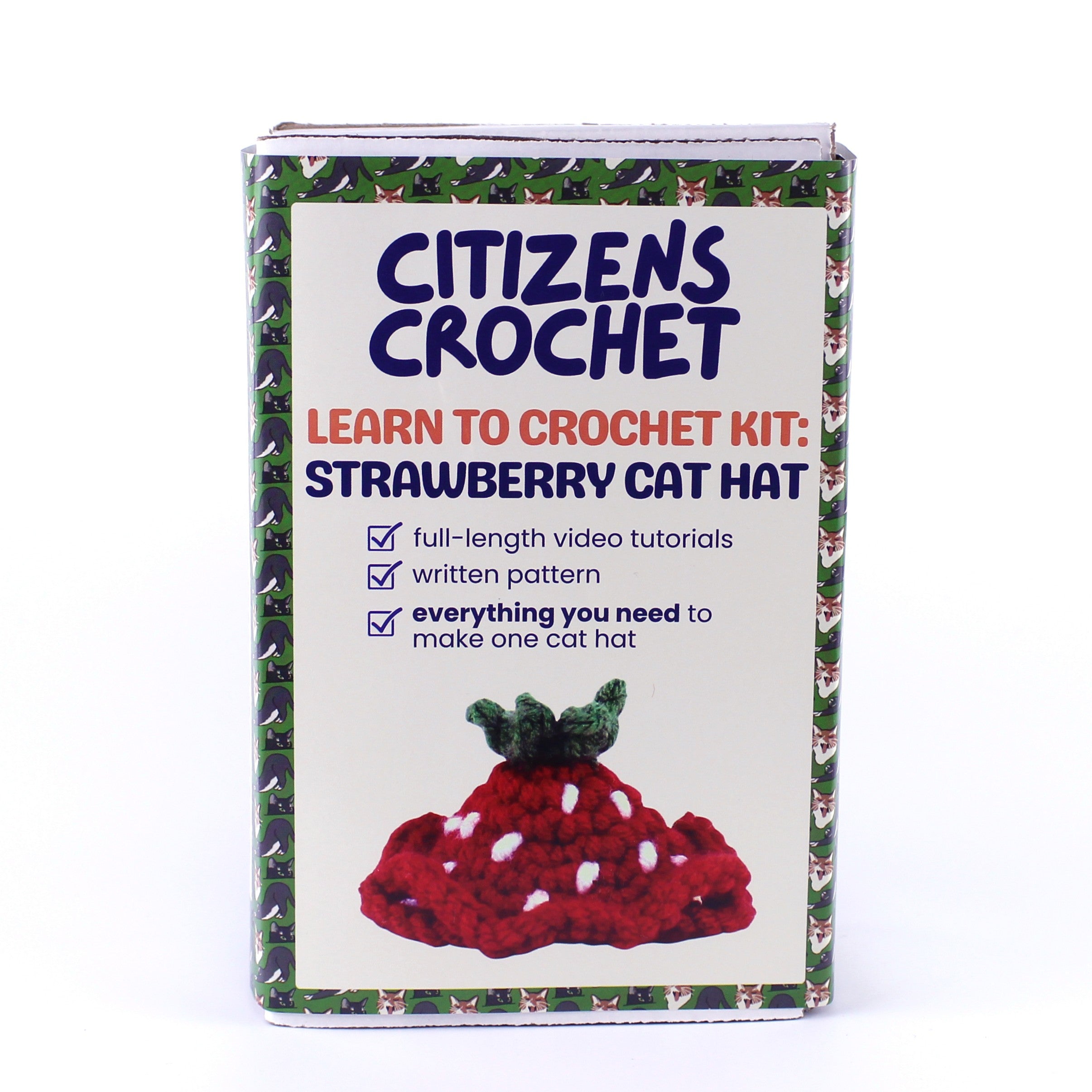 Strawberry Cat Hat Learn to Crochet Kit