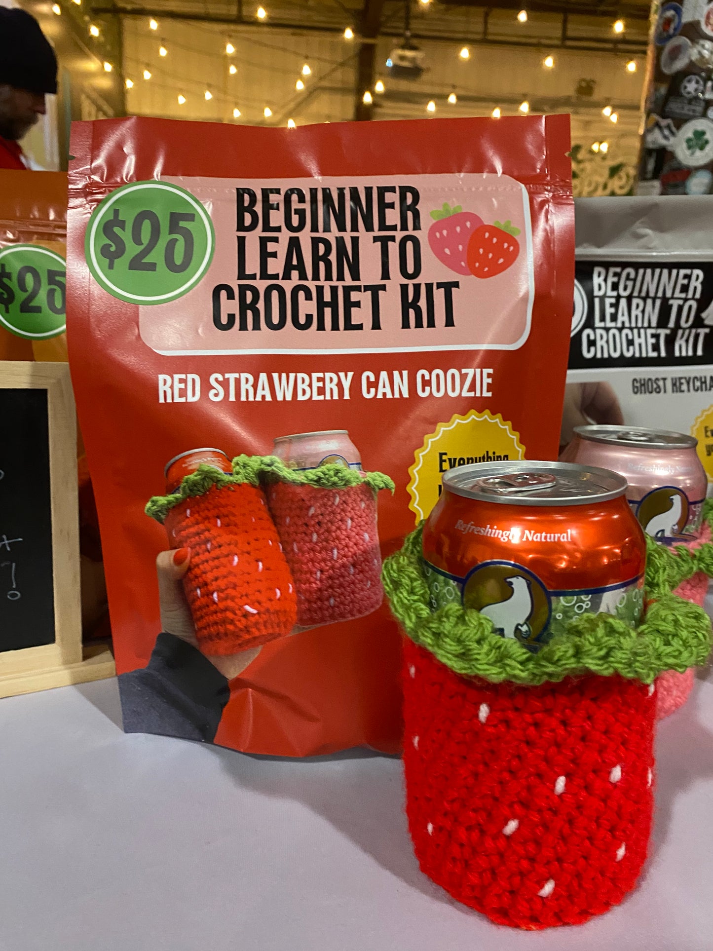 Learn to Crochet Kit - Strawberry Can Coozie
