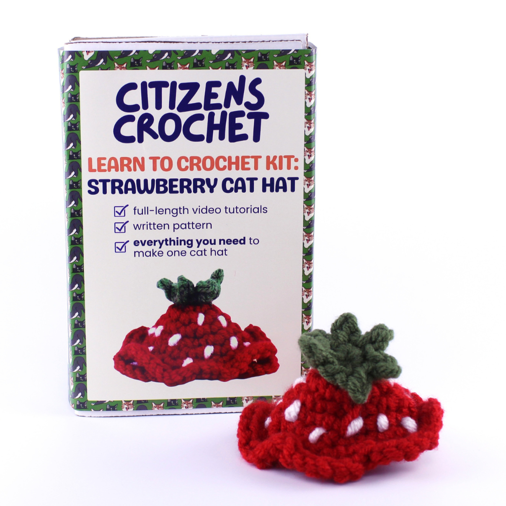 Strawberry Cat Hat Learn to Crochet Kit