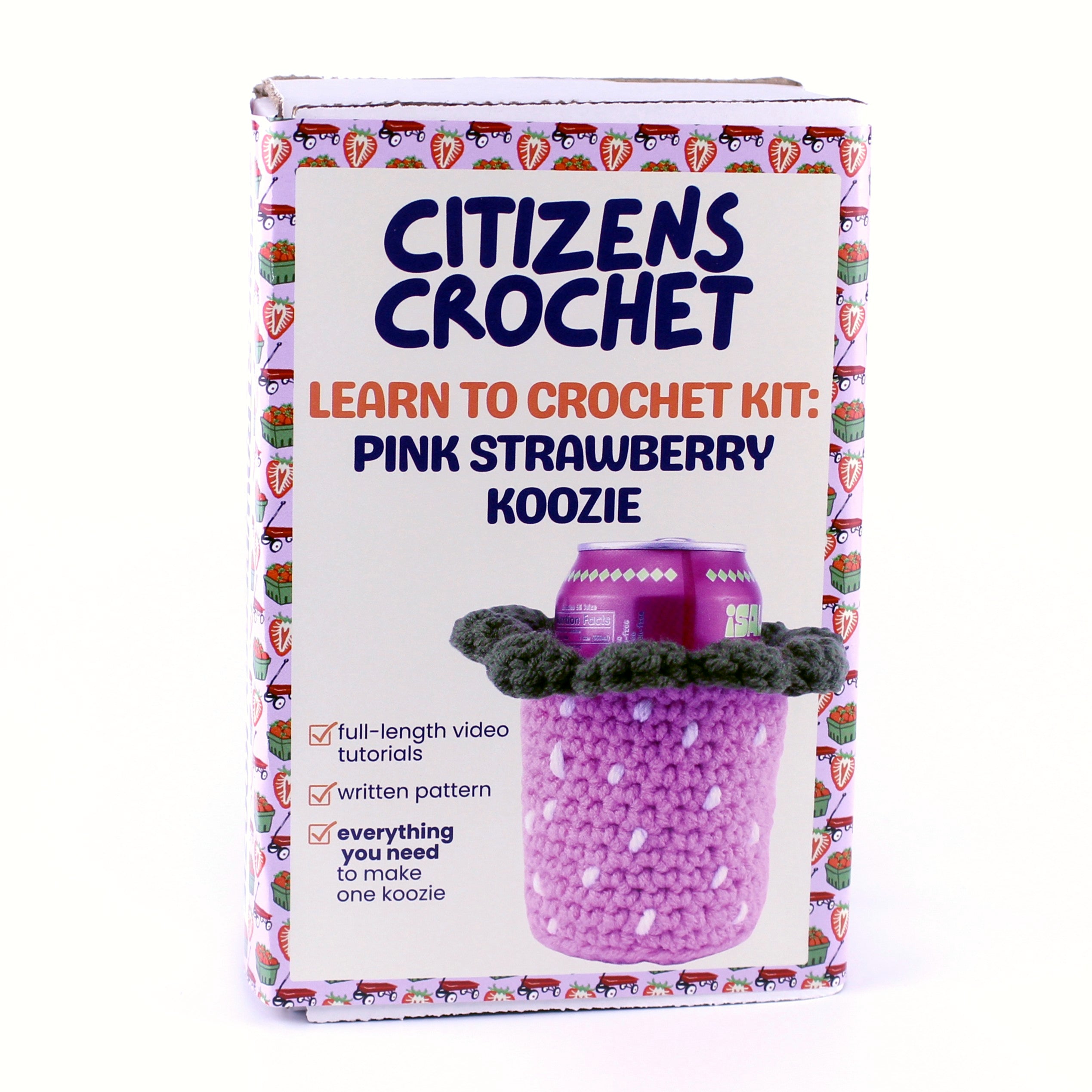 Pink Strawberry Koozie Learn to Crochet Kit