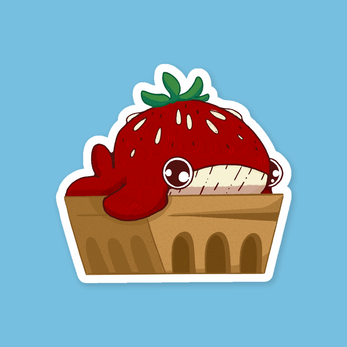 Summer the Strawberry Whale in Basket Sticker