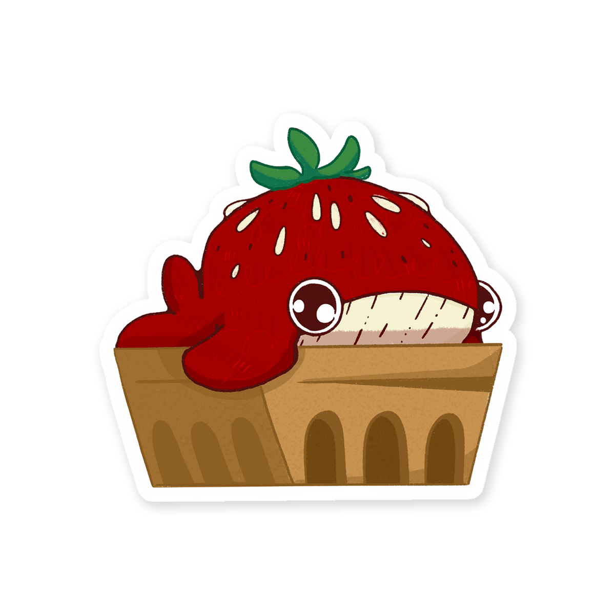 Summer the Strawberry Whale in Basket Sticker