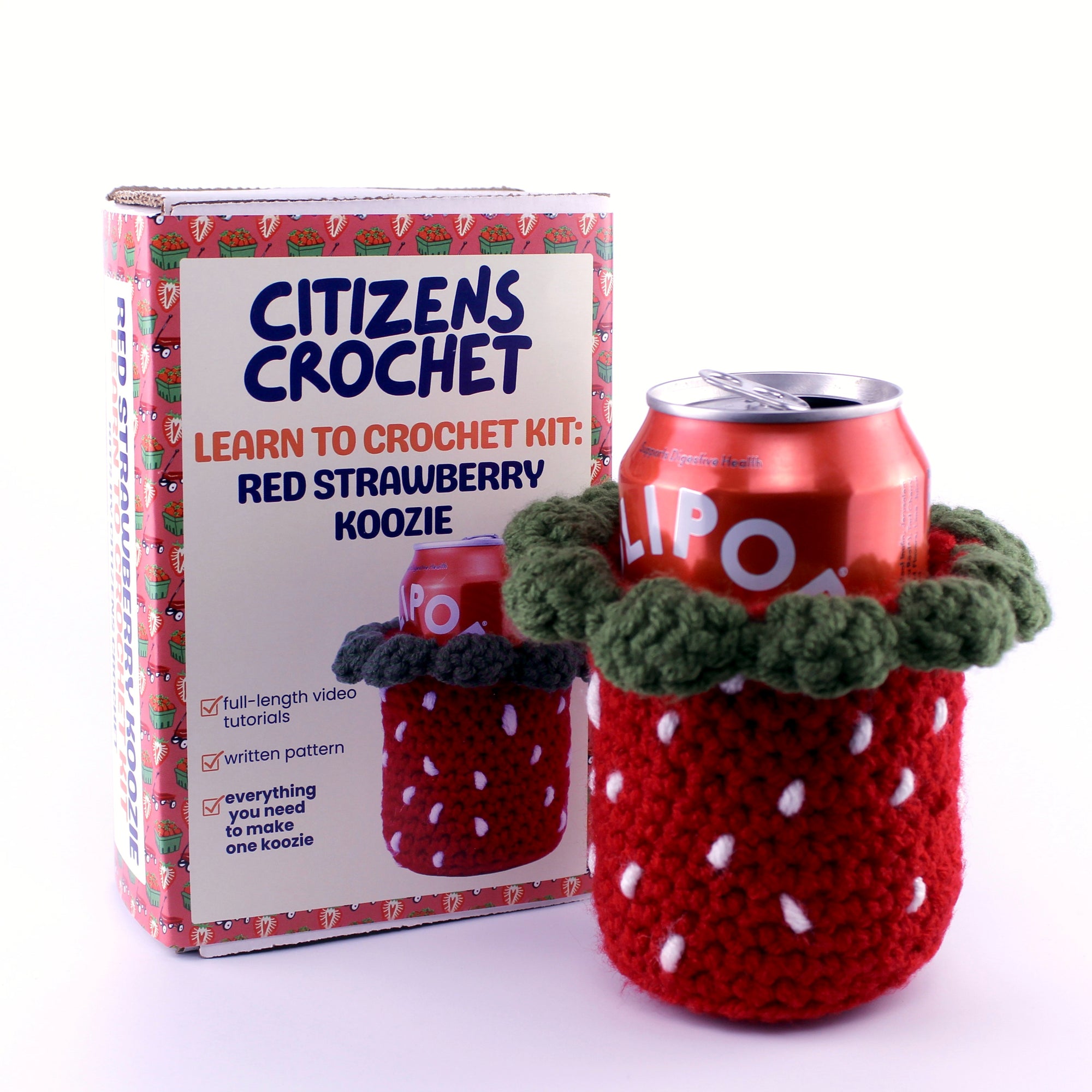 Red Strawberry Koozie Learn to Crochet Kit